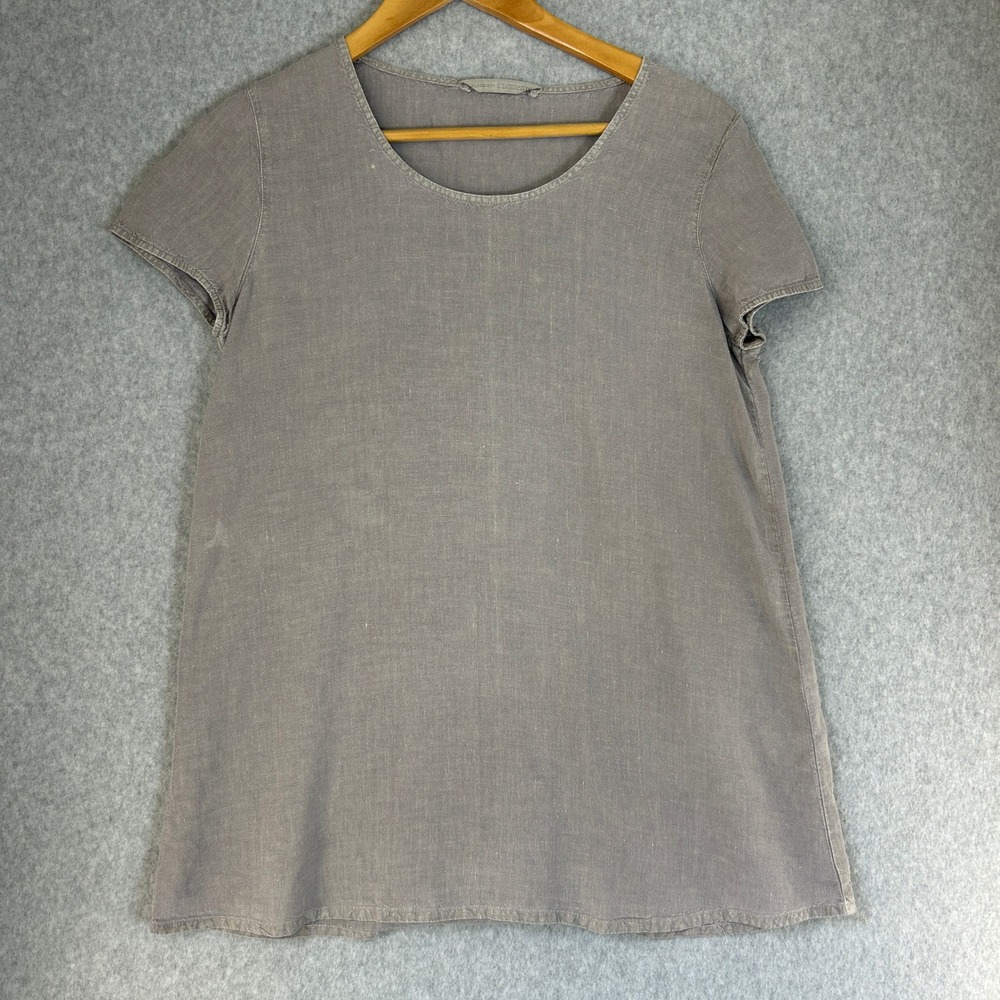 Elemente Clemente Gray Linen Crew Neck Short Sleeve Top Blouse Minimalist Size 0